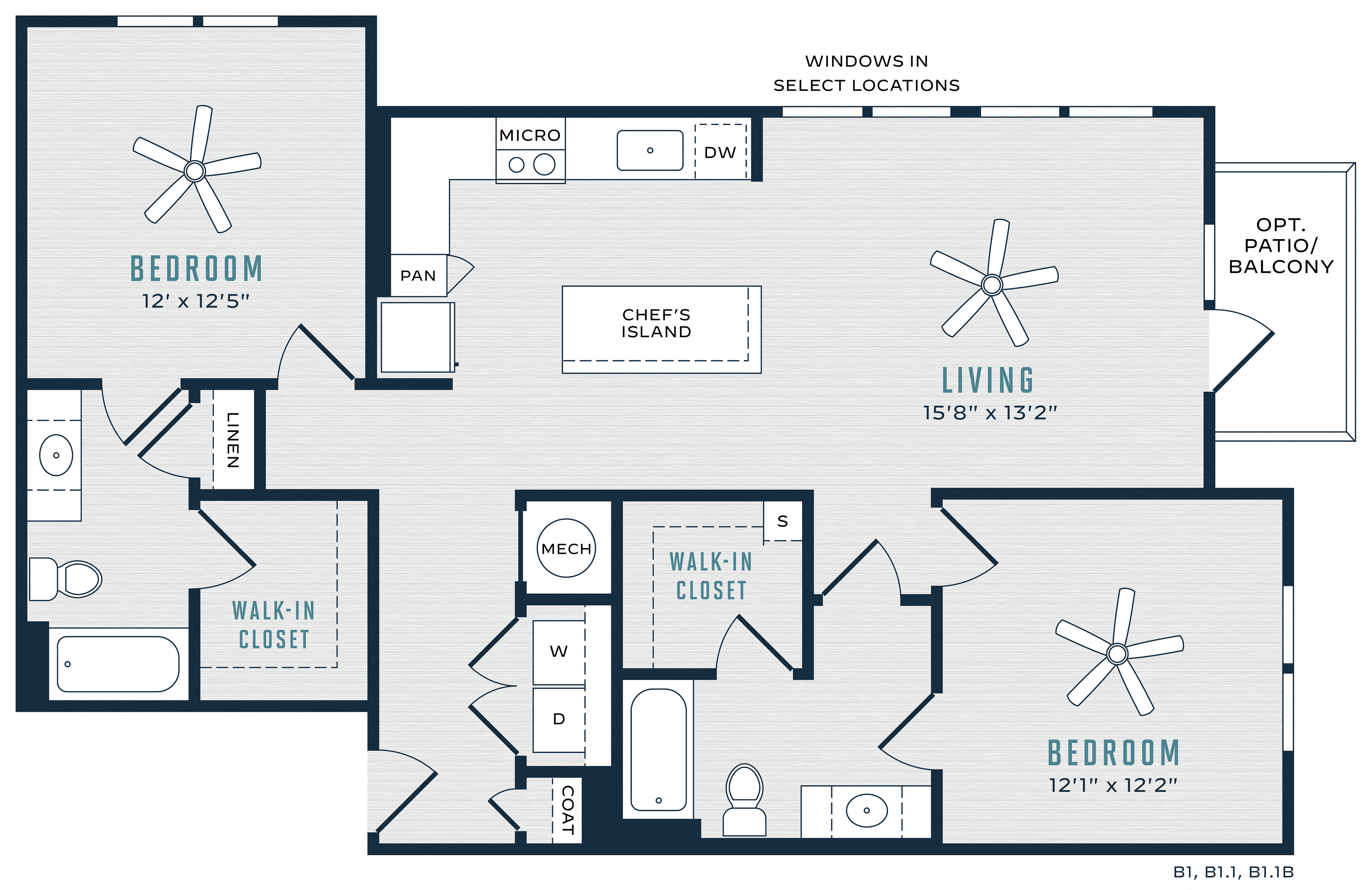 Floor plan for 2 beds, 2 baths, 1146 sqft